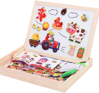 2-in-1 Magnetic Whiteboard & Chalkboard for Kids with Farm Puzzles Jhtoy-239
