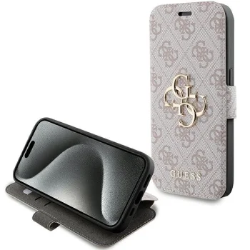 Apple iPhone 15 Pro Max 6.7" Guess 4G Metal Logo Book Case Cover, Pink