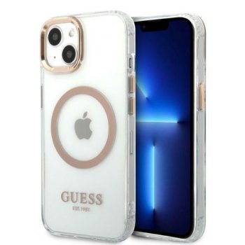 Guess Metal Outline MagSafe Case for iPhone 13 - Transparent / Gold