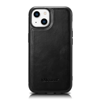 iCarer Leather Oil Wax Genuine Leather Case for iPhone 14 Plus, Black