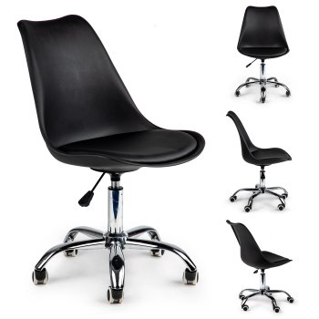ModernHome Swivel Office Desk Chair with Cushion and Chrome Base, Black