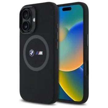 BMW iPhone 16 Case M Silicone Printed Ring MagSafe, Black