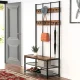 Leobert Coat Rack with Shoe Shelves, 100x40x186 cm, Rustic Brown/Black