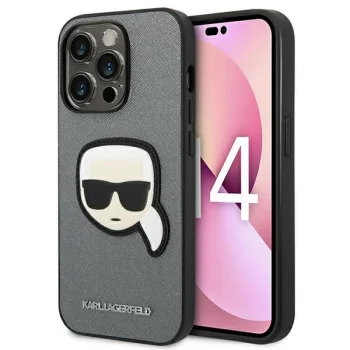Karl Lagerfeld Saffiano Karl's Head Patch Case for iPhone 14 Pro Max - Silver