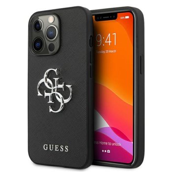 Guess Saffiano 4G Metal Logo Case for iPhone 13 Pro / 13, Black