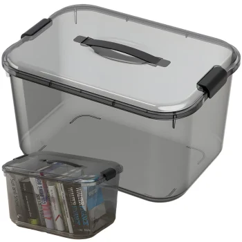 20L Storage Container with Lid and Latches, 21 Quart Clear Plastic Organizer Bin