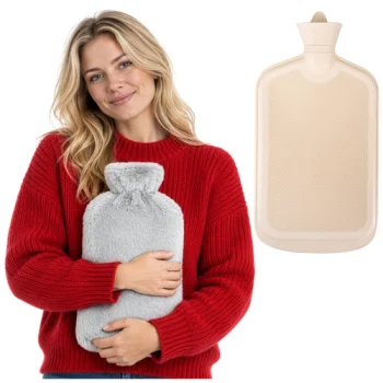 Rubber Hot Water Bottle with Plush Cover Zortiva, 3.5 L, 41 x 24 cm, Grey / Beige