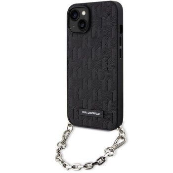 Apple iPhone 14 6.1" Karl Lagerfeld Saffiano Monogram Chain Case Cover (KLHCP14SSACKLHPK), Black