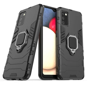 Ring Armor Hybrid Case for Samsung Galaxy A03s (166.5) with Magnetic Ring Holder, Black