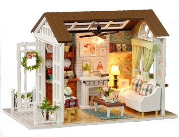 Wooden Retro Dollhouse Room DIY Model with Furniture LED