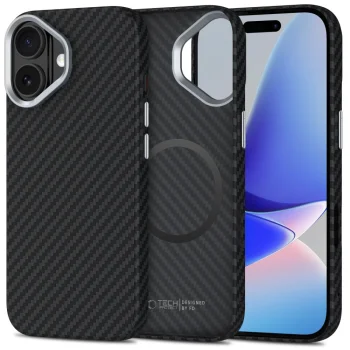 Tech-Protect Ion Carbon MagSafe Phone Case Cover iPhone 17 - black and silver