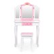 ECOTOYS Wooden Vanity Set for Girls with Tri-Fold Mirror, Stool and Drawer