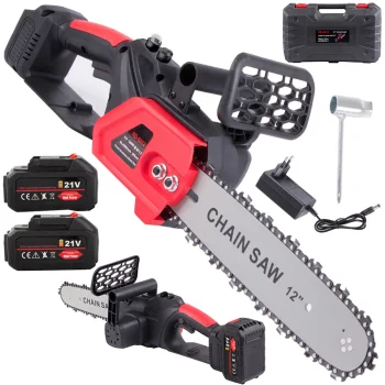Cordless Chainsaw 1200W 31cm, 2x 21V 3Ah Batteries, Black/Red