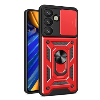 Hybrid Armor Camshield Case for Samsung Galaxy S25, Red