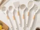 Silicone Kitchen Utensil Set with Stand, 6 Pieces, Beige