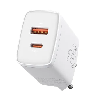 Baseus Compact Wall Charger Adapter USB / USB Type C PD 20W, White
