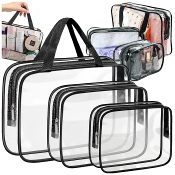 Clear Makeup Bag Set 3-in-1 Travel Cosmetic Organizer for Airport