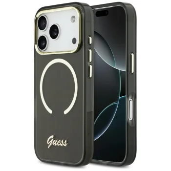 Guess IML Script Metal MagSafe Case for iPhone 17 Pro, Black