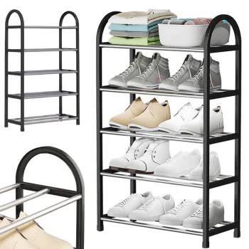 5-Tier Shoe Rack, Black/Silver