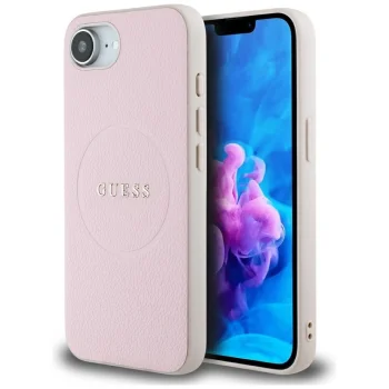 Guess Grained Ring MagSafe Case for iPhone 16e, Pink