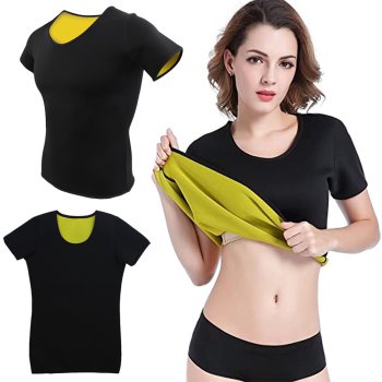 Women's Neoprene Sauna Shirt for Weight Loss Fitness Top Short Sleeve
