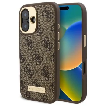 Guess iPhone 16 Plus Case 4G Logo Plate MagSafe, Brown