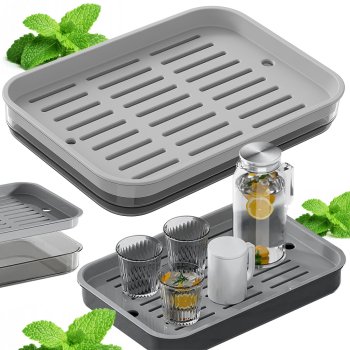 2-Tier Dish Drying Rack and Kitchen Countertop Tray with Drainboard