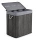 Bamboo Laundry Basket Massido 150 L, 3 Compartments, with Lid