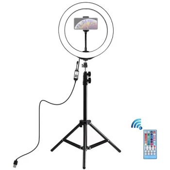 LED Ring Lamp 26 cm with Tripod Mount up to 1.1m, Phone Clamp, USB
