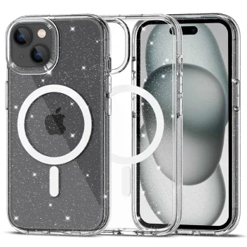 Tech-Protect iPhone 15 Case FlexAir Hybrid MagSafe, Clear Glitter
