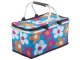Foldable thermal picnic basket for shopping, green with floral pattern