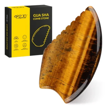 4FIZJO Grooved Gua Sha Facial Massage Stone Natural Tiger's Eye Quartz
