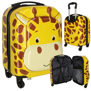 Kids Suitcase with Wheels, Giraffe Design Carry On Luggage, Black and Orange