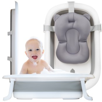 Детская складная ванночка с подушкой Nicekids, Серый/Белый | Folding Baby...