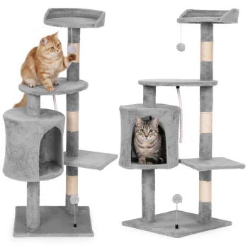 Petsi Cat Scratching Post with House and Platforms, 110 cm, Grey