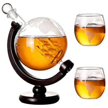 Globe Whiskey Decanter Set with 2 Glasses