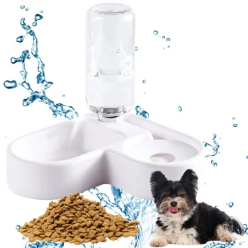 2-in-1 Double Bowl for Dogs and Cats with 500 ml Water Dispenser