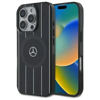 Mercedes iPhone 16 Pro Case Double Layer Crossed Lines MagSafe, Black