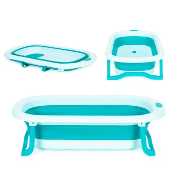 ECOTOYS Foldable Baby Bathtub with Heat-Sensitive Drain Plug, Blue