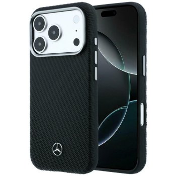 Mercedes Leather Semi Wrap Wood Effect MagSafe Case for iPhone 17 Pro Max, Black