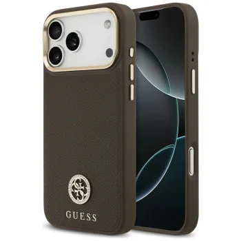 Guess Grained Strass Logo MagSafe Phone Case Cover iPhone 17 Pro Max - Brown