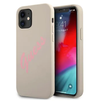 Guess iPhone 12 mini Case Silicone Vintage, Gray Pink