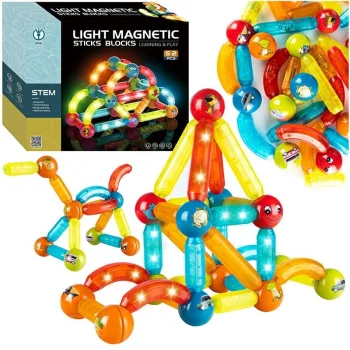 Magnetic Building Blocks with Glowing Elements, 52 Pcs