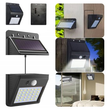 Outdoor solar LED lamp with motion and dusk sensor, 30 LEDs, black