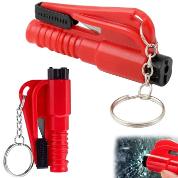 3-in-1 Car Emergency Keychain with Glass Breaker, Seatbelt Cutter and Whistle