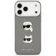 Karl Lagerfeld Grained Karl & Choupette Heads Pins Case for iPhone 17 Pro Max, Grey