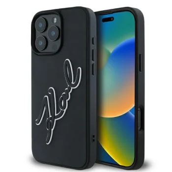 Apple iPhone 16 Pro Max 6.9'' Karl Lagerfeld 3D Rubber Bicolor Signature Cover Case, Black