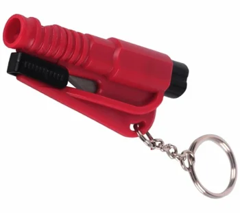 4-in-1 Safety Keychain with Hammer and Knife, Red