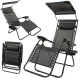 Folding Garden and Beach Lounger Zero Gravity 2in1 with Canopy, Black