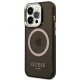 Guess iPhone 14 Pro Case Gold Outline Translucent MagSafe Black